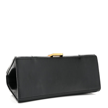 Shiny Box Calfskin Small Hourglass Top Handle Bag Black