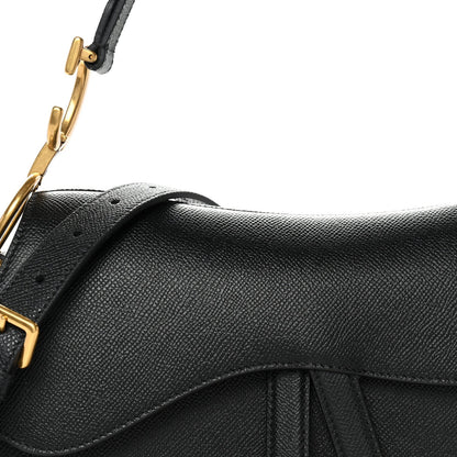 Grained Calfskin Saddle Bag With Strap Black