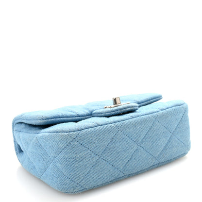 Denim Quilted Sweetheart Mini Flap Blue
