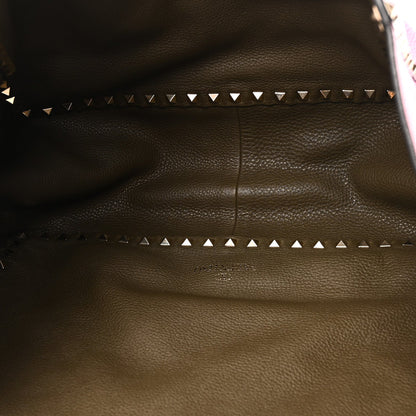 Grained Calfskin Medium Rockstud Reversible Tote Army Green Pink