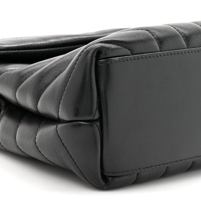 Calfskin Y Quilted Monogram Small Loulou Chain Satchel Black