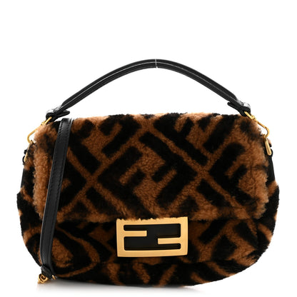 Shearling Vitello Dolce Macro FF 1974 Mini Baguette Tobacco Black