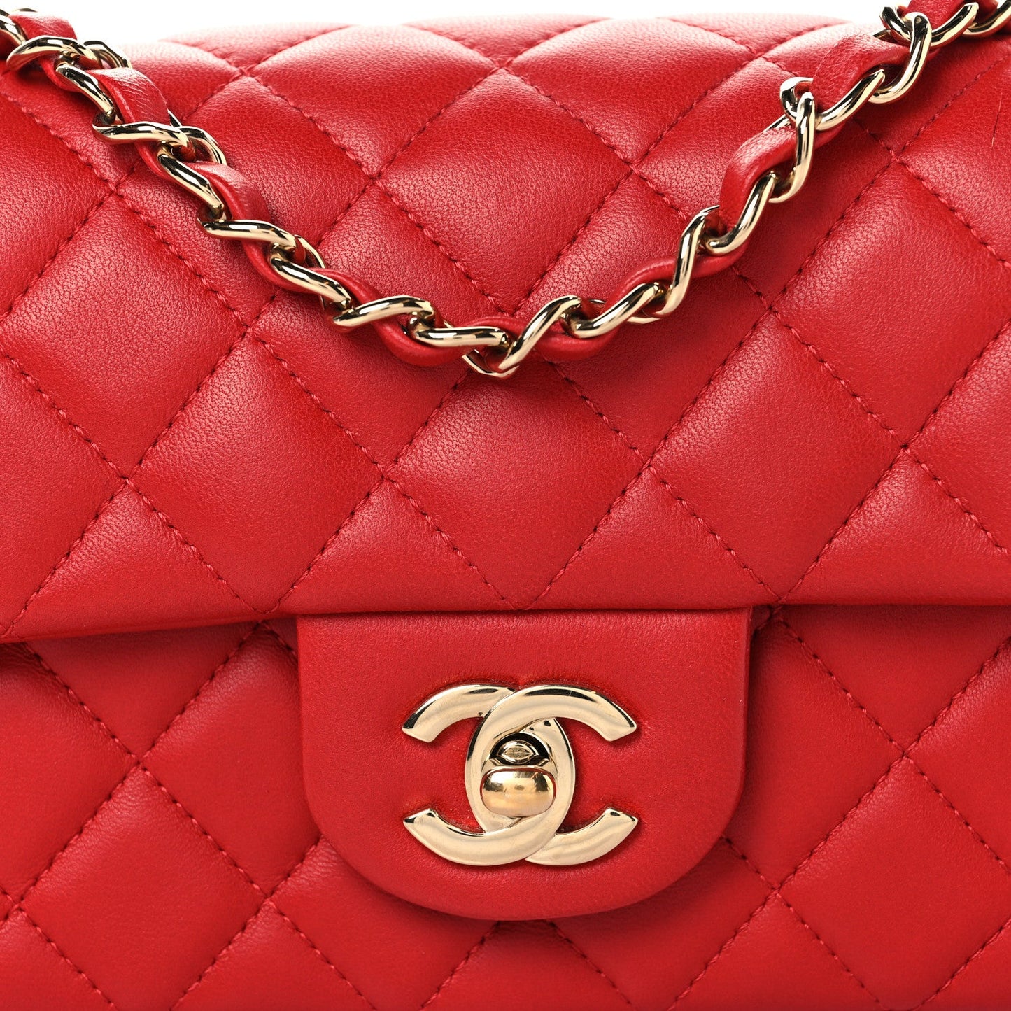 Lambskin Quilted Mini Rectangular Flap Red