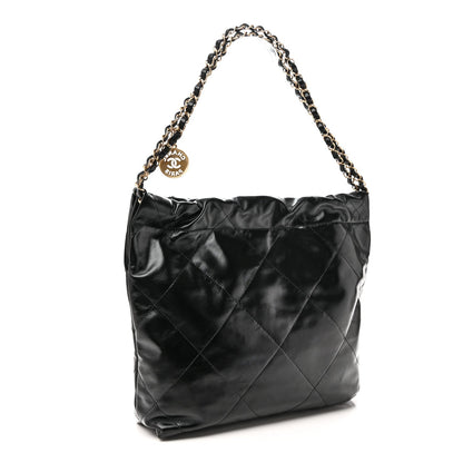 Shiny Calfskin Quilted Small Chanel 22 Black