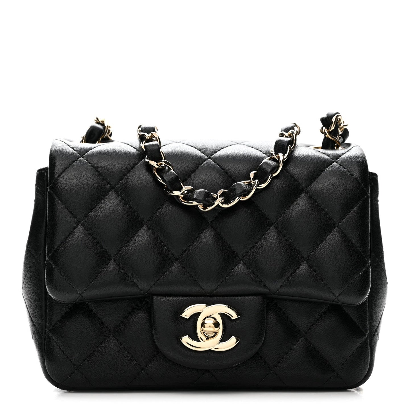 Lambskin Quilted Mini Square Flap Black