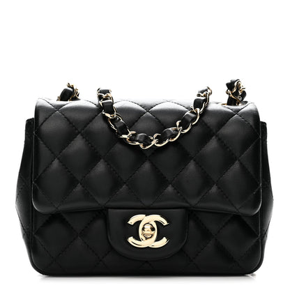 Lambskin Quilted Mini Square Flap Black