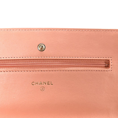 Lambskin Quilted Wallet on Chain WOC Salmon Pink