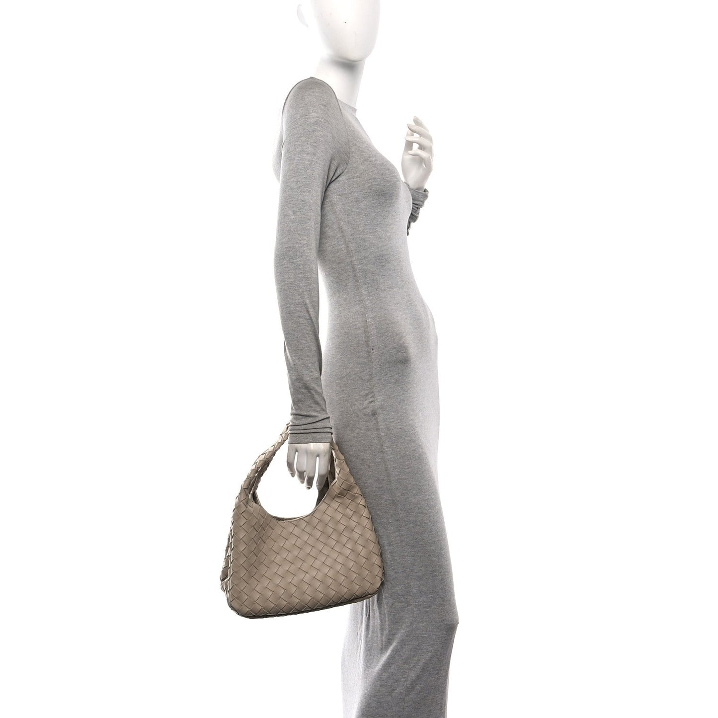 Nappa Intrecciato Small Campana Shoulder Bag Ecru