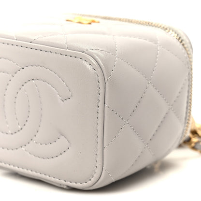 Lambskin Quilted Pearl Crush Mini Vanity Case With Chain Grey