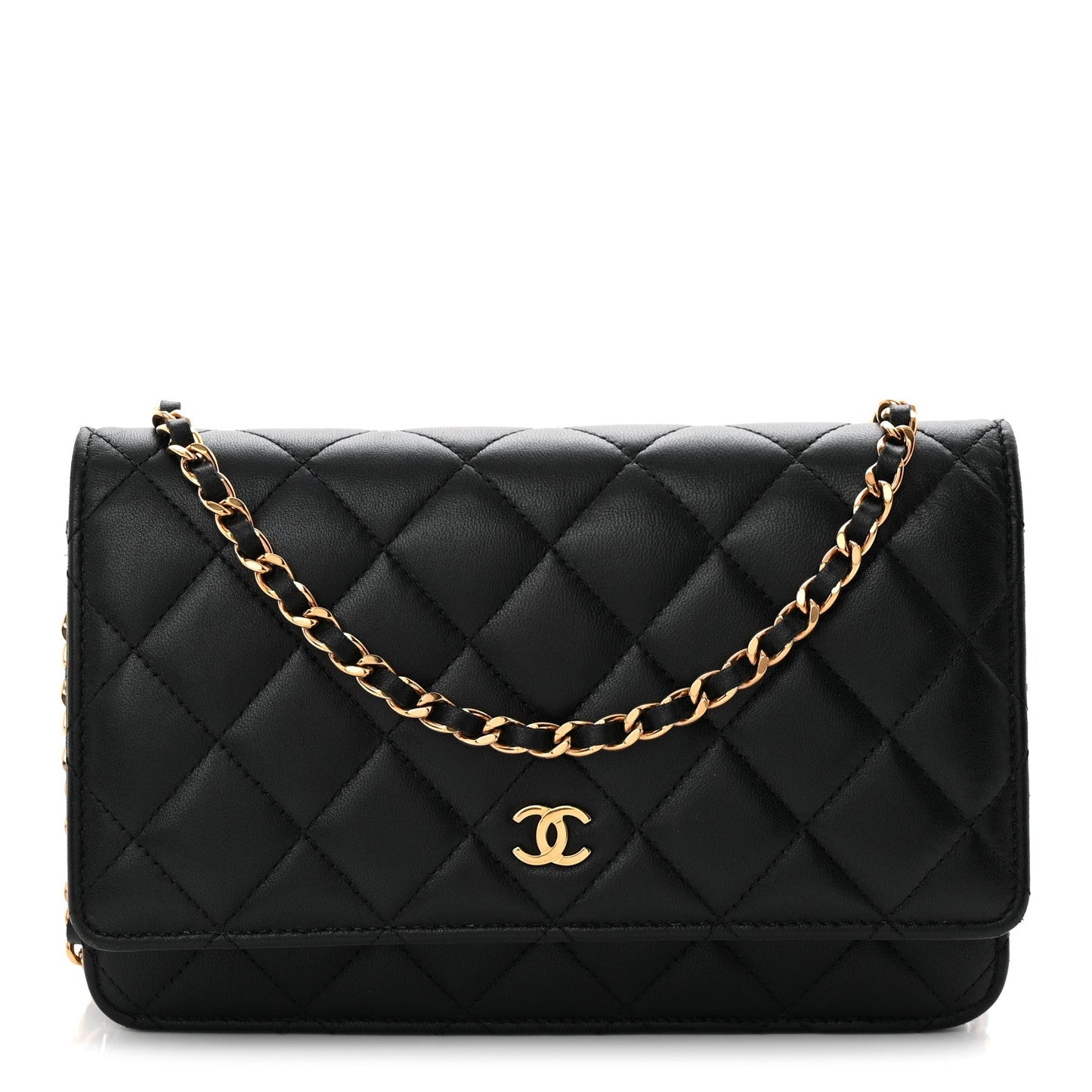 Lambskin Quilted Wallet On Chain WOC Black