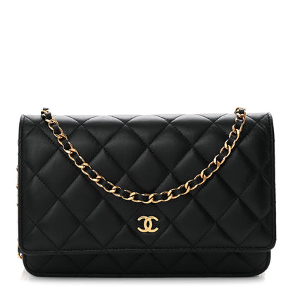Lambskin Quilted Wallet On Chain WOC Black