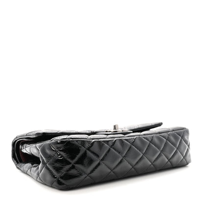 Crumpled Patent Quilted Medium Double Flap Black