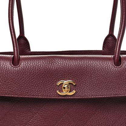 Grained Calfskin Stitched Urban Essentials Small Shopping Bag Burgundy