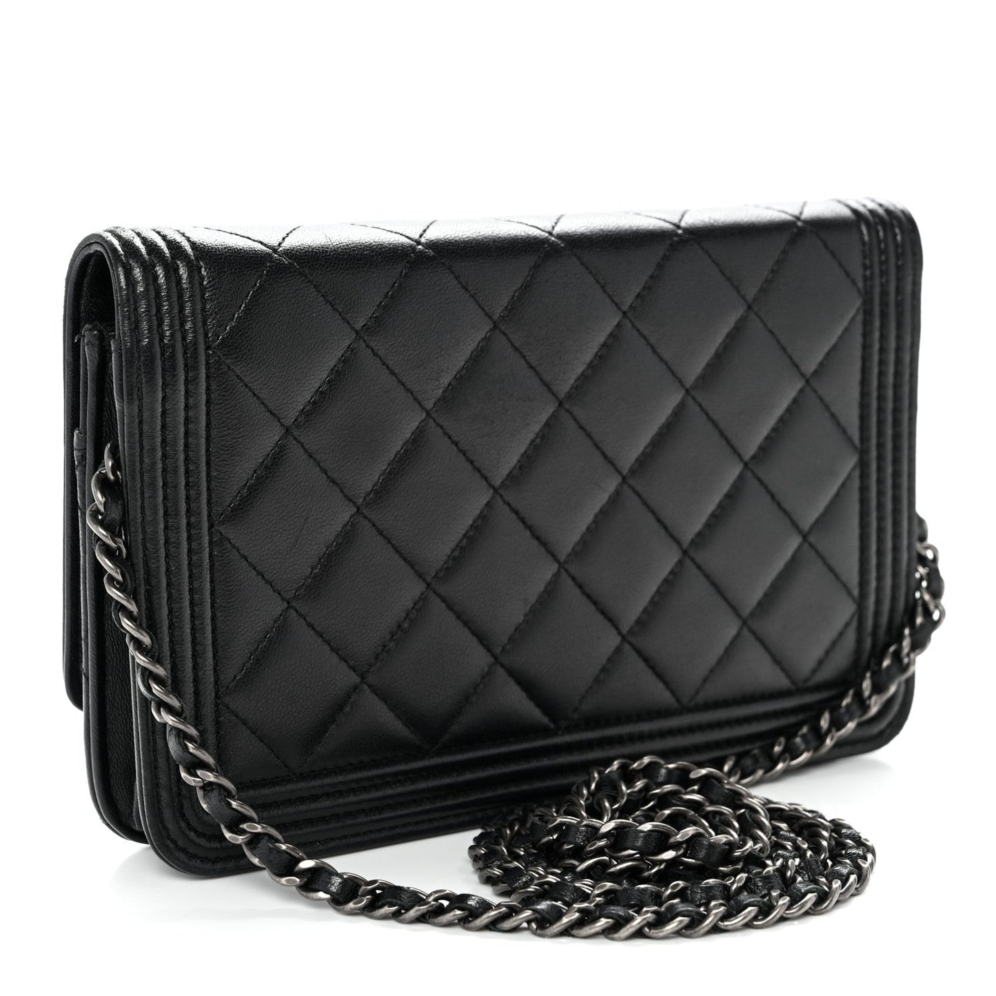 Lambskin Quilted Boy Wallet On Chain WOC Black