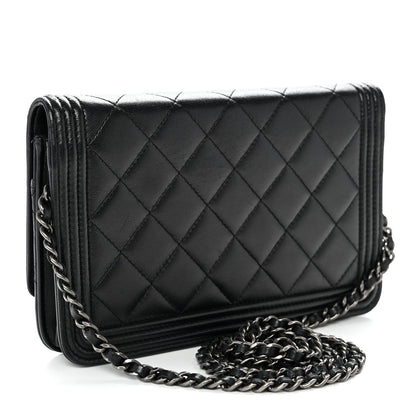 Lambskin Quilted Boy Wallet On Chain WOC Black