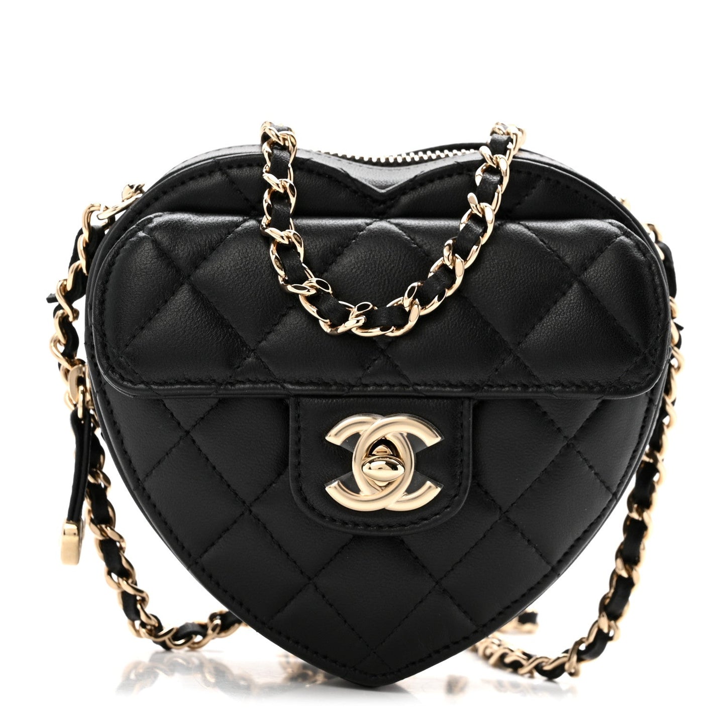 Lambskin Quilted CC In Love Heart Clutch With Chain Black