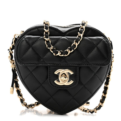 Lambskin Quilted CC In Love Heart Clutch With Chain Black