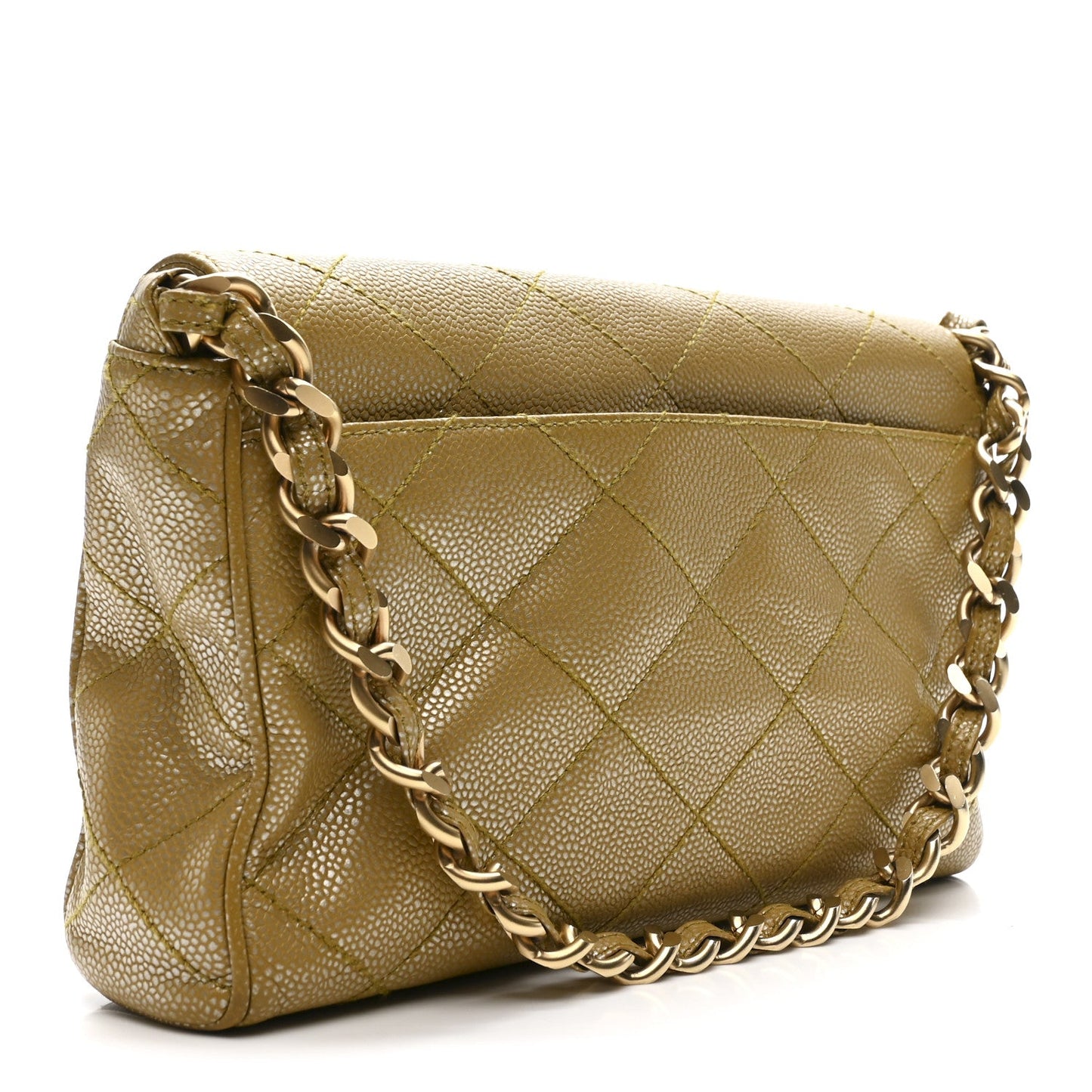 Metallic Caviar Quilted Medium Single Flap Beige