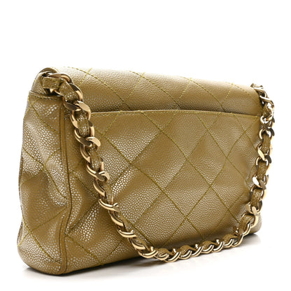Metallic Caviar Quilted Medium Single Flap Beige