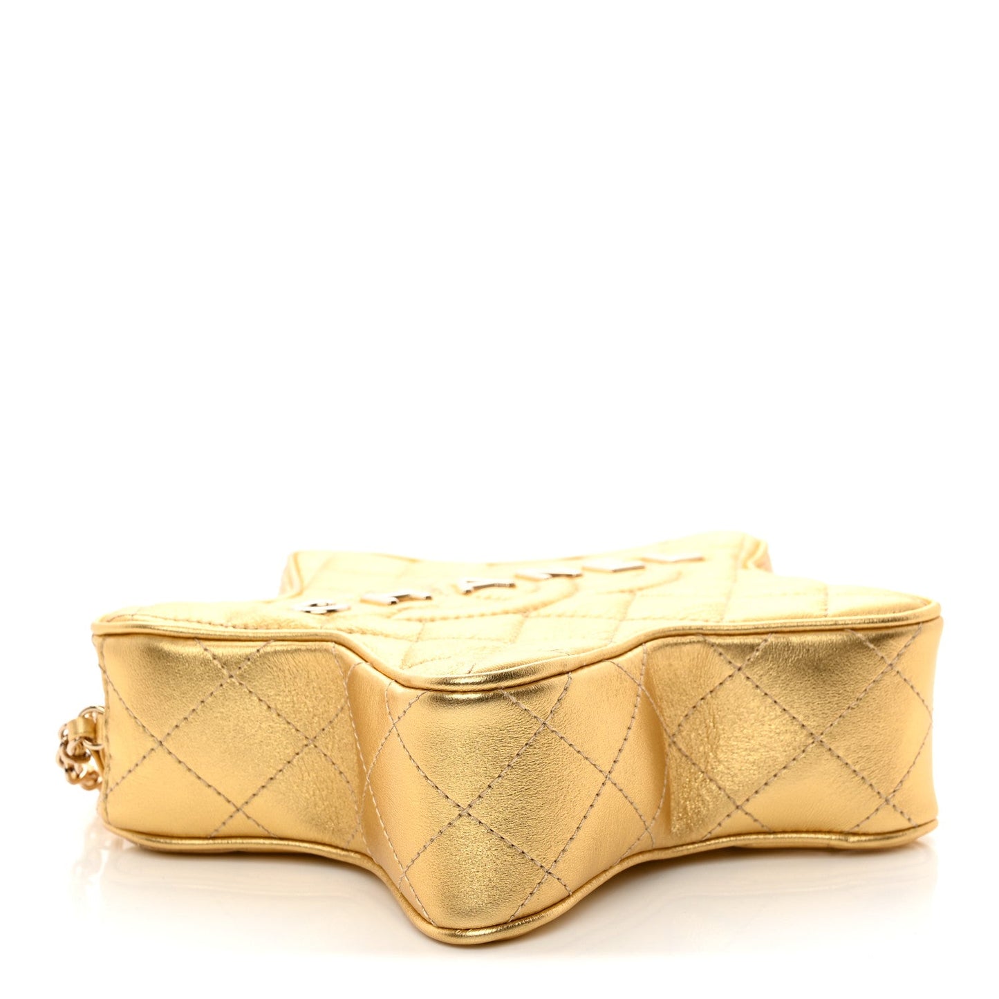 Metallic Lambskin Quilted Walk Of Fame Star Bag Gold