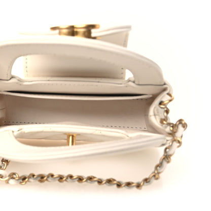Shiny Aged Calfskin Quilted Mini Nano Kelly Shopper White