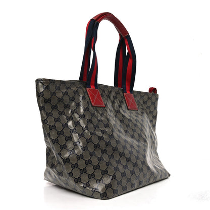 Crystal Monogram Large Web Handle Bucket Tote Red