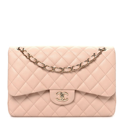 Caviar Quilted Jumbo Double Flap Light Beige
