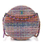 Tweed Quilted Round Clutch With Chain Blue Pink Orange