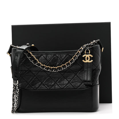 Aged Calfskin Quilted New Medium Gabrielle Hobo Black