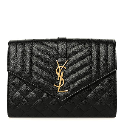Grain De Poudre Textured Mixed Matelasse Triquilt Monogram Clutch Black