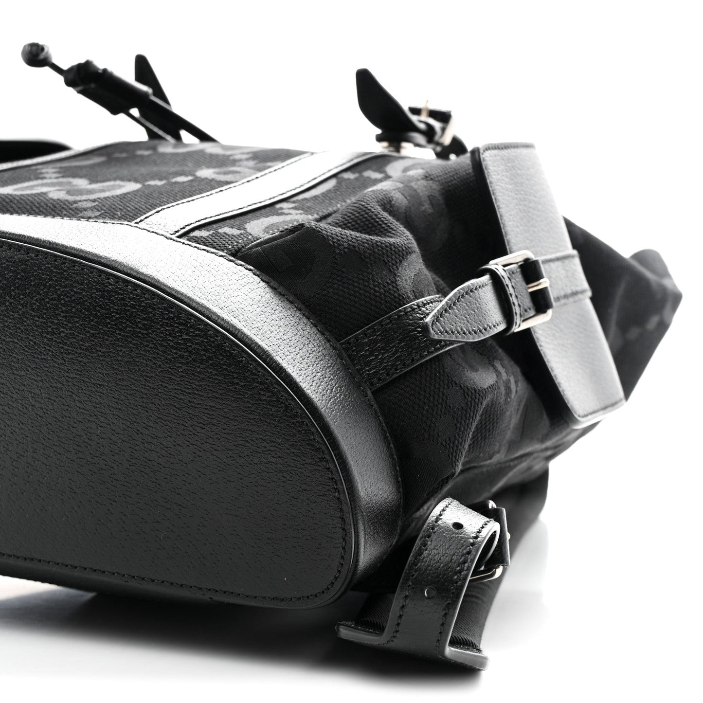 Monogram Jumbo GG Textured Dollar Calfskin Web Double Buckle Backpack Black