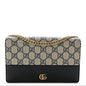 GG Supreme Monogram Textured Dollar Calfskin Mini GG Marmont Chain Wallet Beige Blue