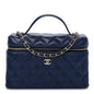 Caviar Quilted Top Handle Slim Vanity With Chain Navy