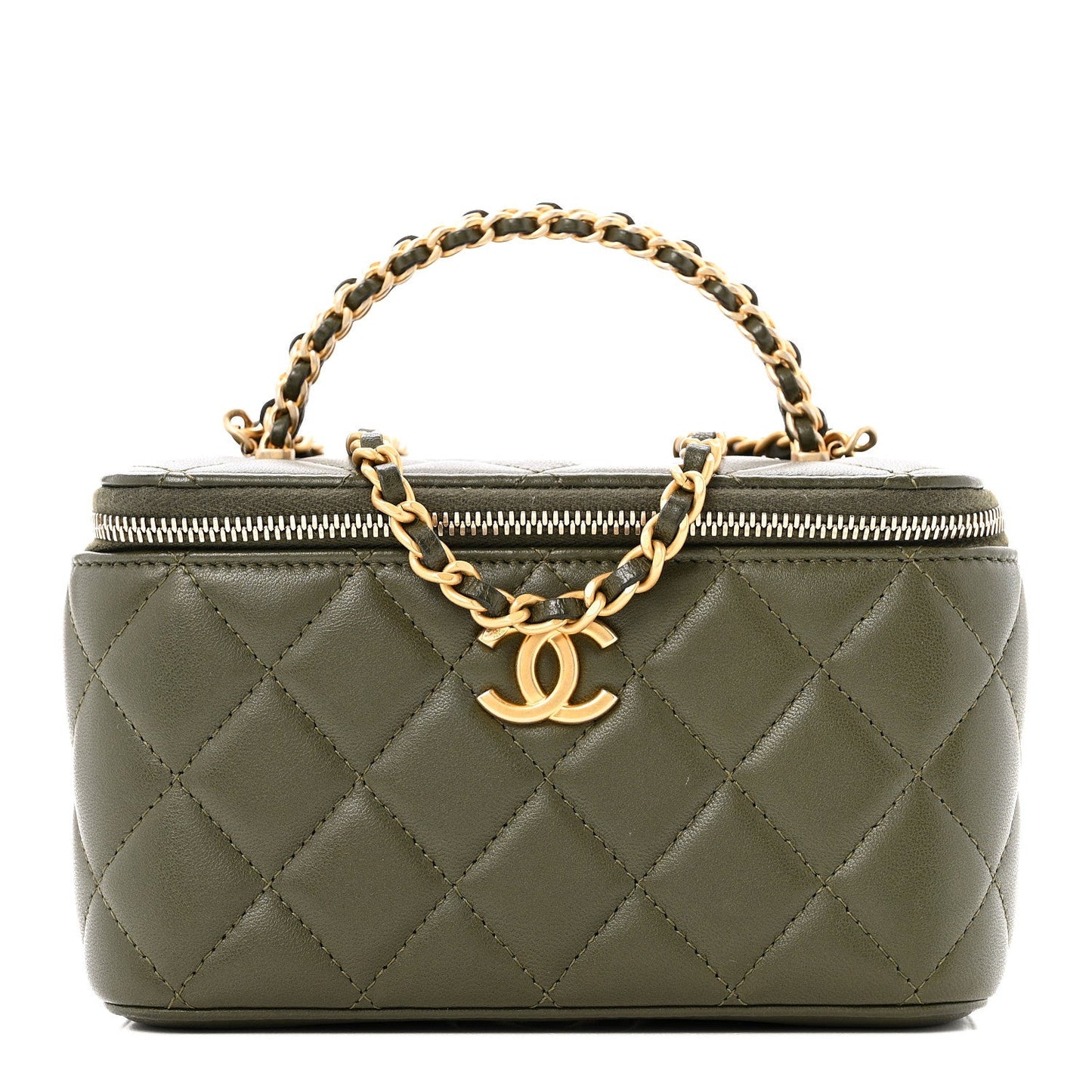 Lambskin Quilted Pick Me Up Vanity Case Khaki