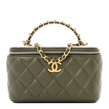 Lambskin Quilted Pick Me Up Vanity Case Khaki