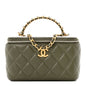 Lambskin Quilted Pick Me Up Vanity Case Khaki