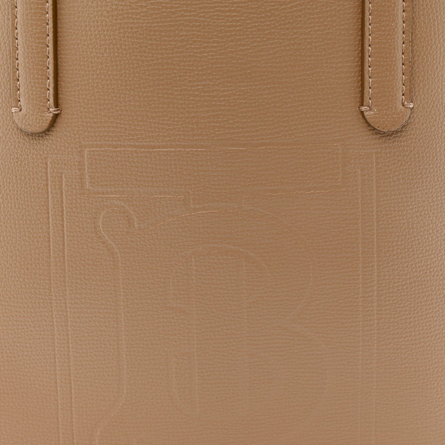 Calfskin TB Motif Embossed Medium Tote Camel