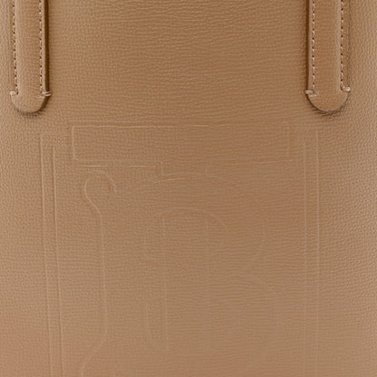 Calfskin TB Motif Embossed Medium Tote Camel