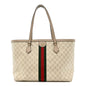 GG Supreme Monogram Textured Dollar Calfskin Web Medium Ophidia Shopping Tote Beige Mystic White Oatmeal