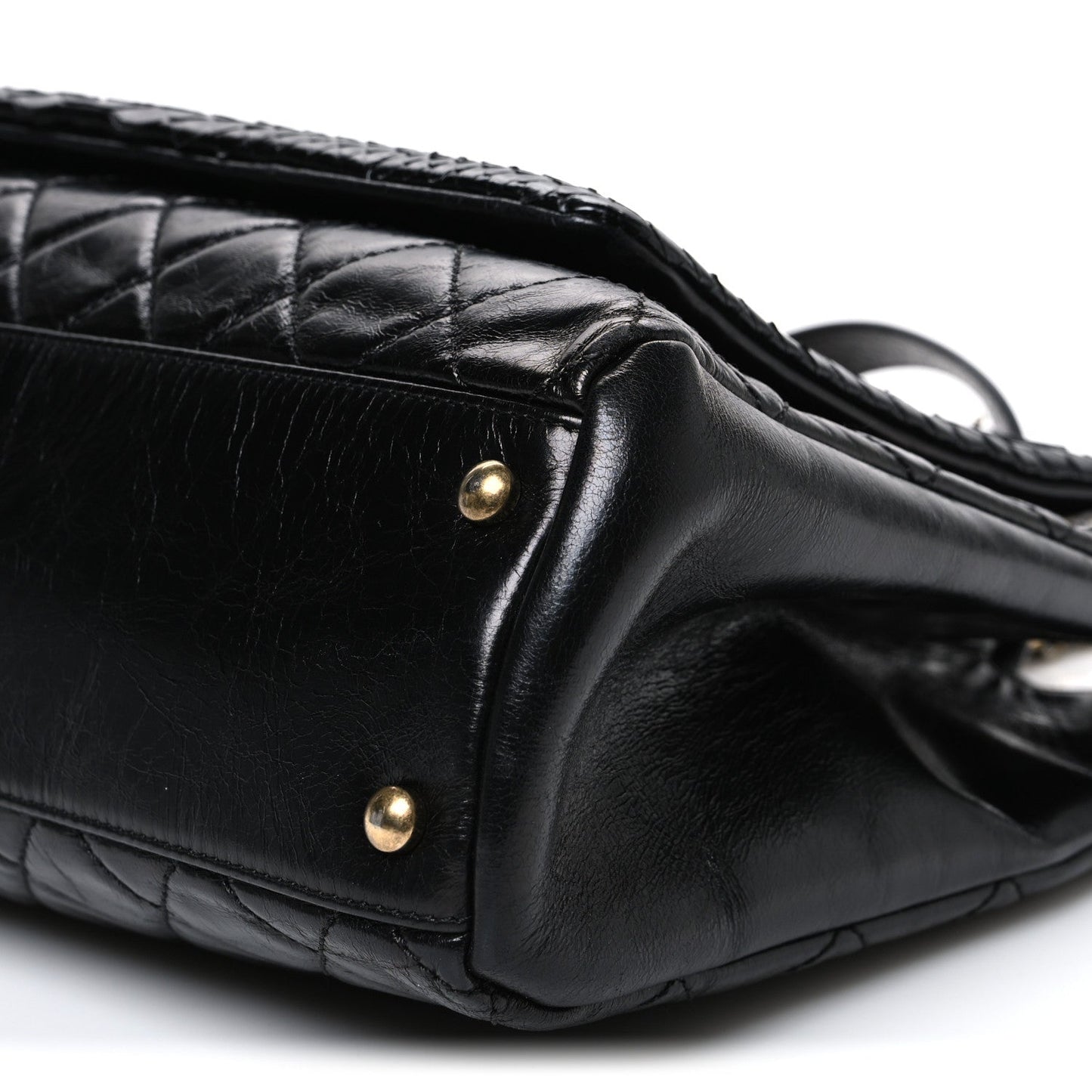 Snakeskin Glazed Calfskin Quilted Urban Mix Tote Black