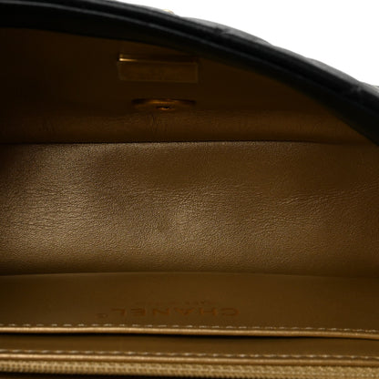 Lambskin Quilted Mini Rectangular Pearl Crush Flap Black