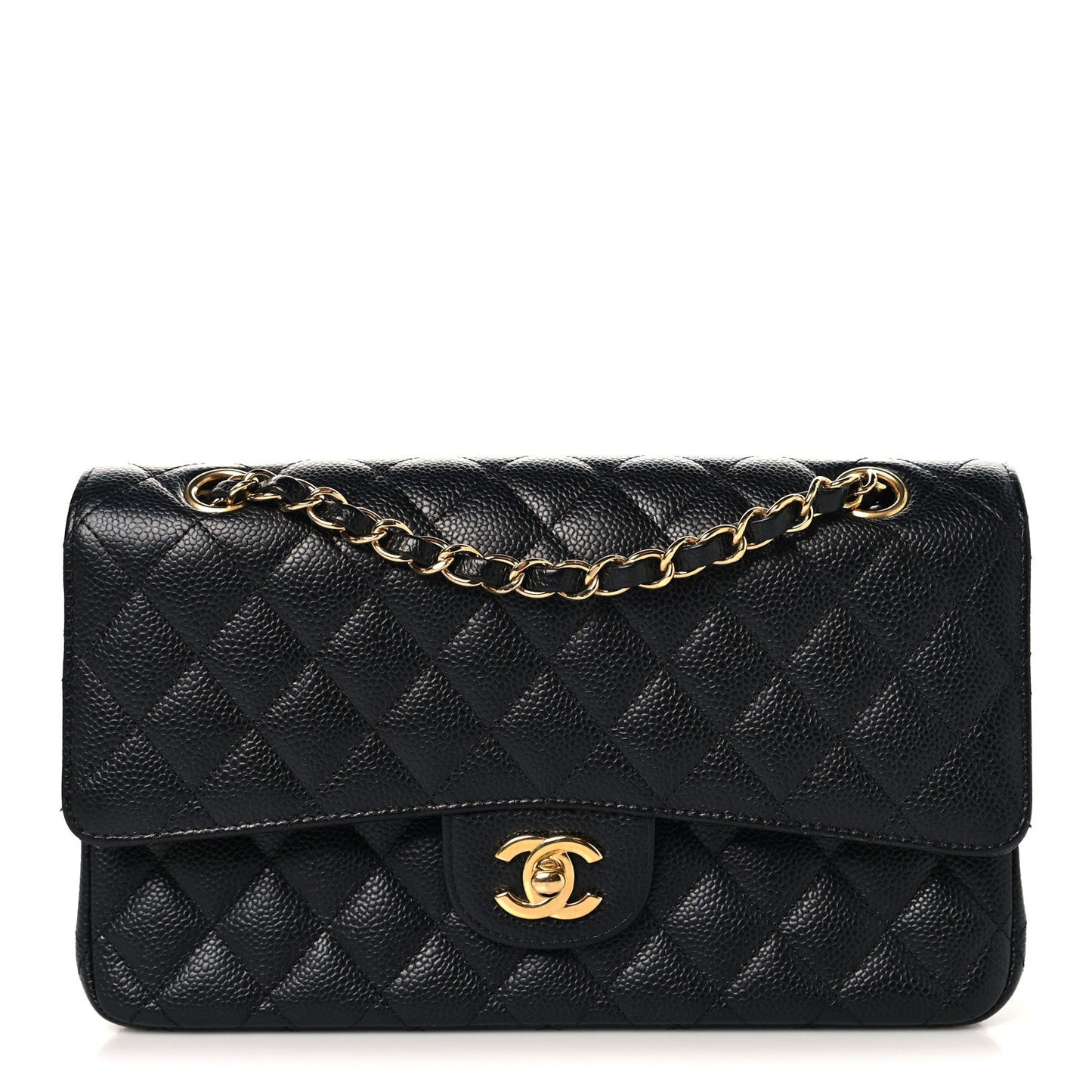 Caviar Quilted Medium Double Flap Black