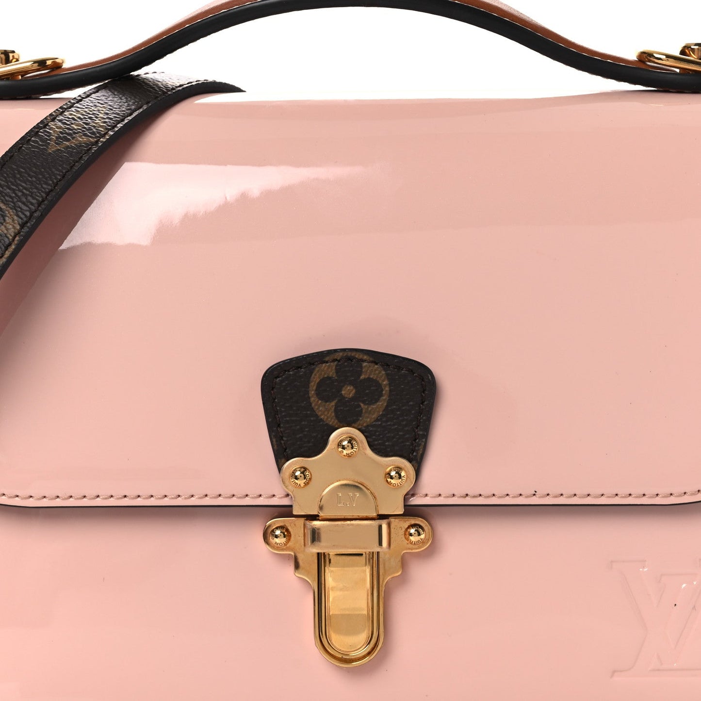 Patent Calfskin Monogram Cherrywood BB Rose Ballerine