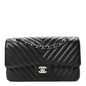 Caviar Chevron Quilted Medium Double Flap Black