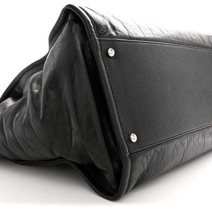 Glazed Calfskin Medium Deauville Tote Black
