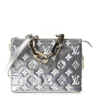 Satin Sequin Embroidered Monogram Coussin BB Silver
