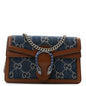 New Denim GG Monogram Dollar Calfskin Enamel Super Mini Dionysus Shoulder Bag Blue Tea Cuir Epilog Electric Blue