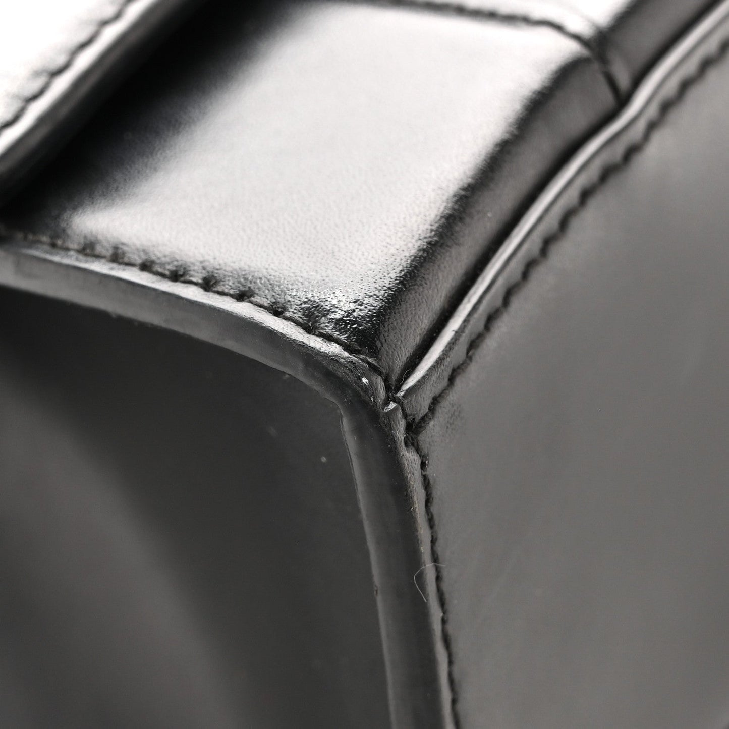 Shiny Box Calfskin Hourglass Top Handle Bag XS Black