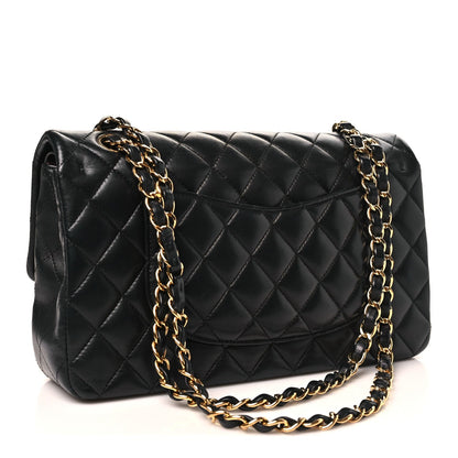 Lambskin Quilted Medium Double Flap Black