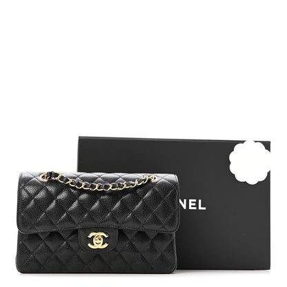 Caviar Quilted Small Double Flap Black